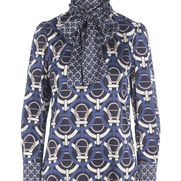 Dea Kudibal Tops - Stylish Geometric Print Blouse - Blue and Black